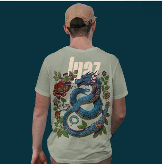 Lime Faded T-Shirt mit Drachen